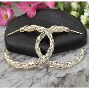 Silver Tone Hoop Earrings For Women Textured Design Premier Classic Chic 3H